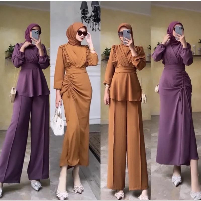 Set rok crinkle one set wanita baju lebaran terbaru