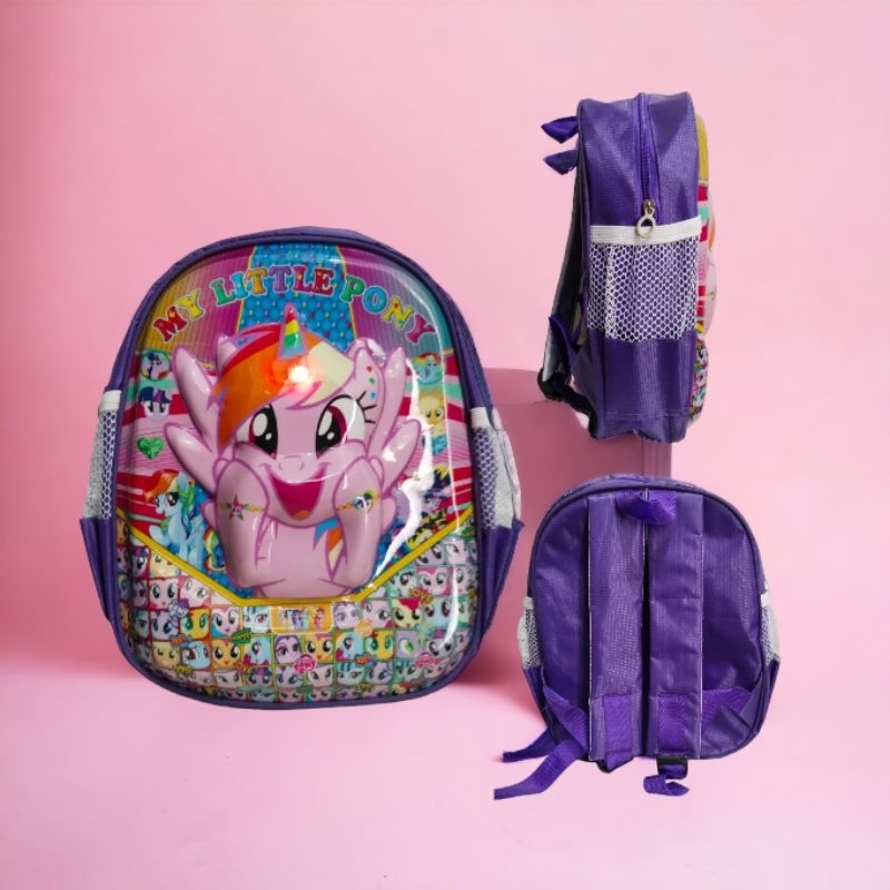 TAS SEKOLAH ANAK PEREMPUAN PAUD/TK KARAKTER KUDA PONY LAMPU LED 3D