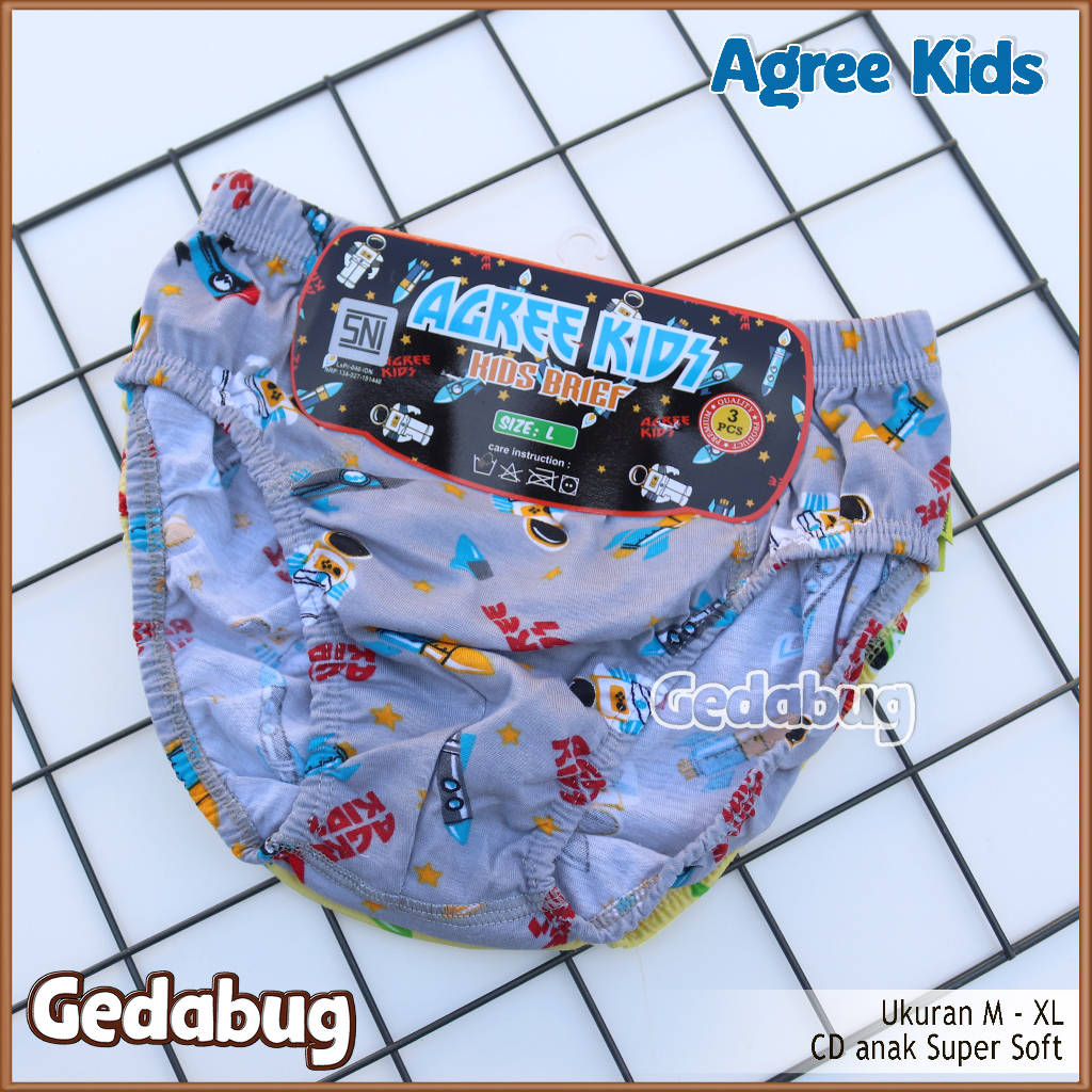 3 Pcs - Celana dalam anak Agree CA 04 Print Warna | CD Anak Agree Kids Motif Boys | Gedabug