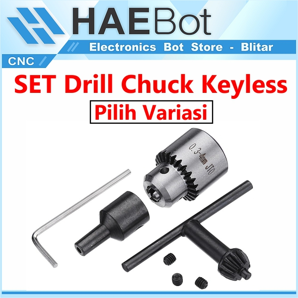 [HAEBOT] Drill Chuck Multi Keyless Set JT0 0.3 - 4.0mm Bor Shaft 3.17, 4, 5, 6, 6.35, 8 mm DC Mini Gerinda Grinder Tangan Brass Kuningan Besi Karbon