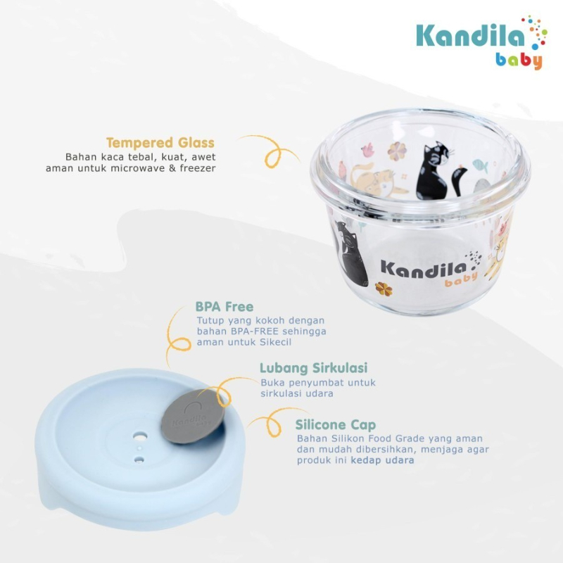 Kandila Baby Printed Glass Food Container 160ml Isi 4pcs KDL027-8 Tempat Makanan Bayi