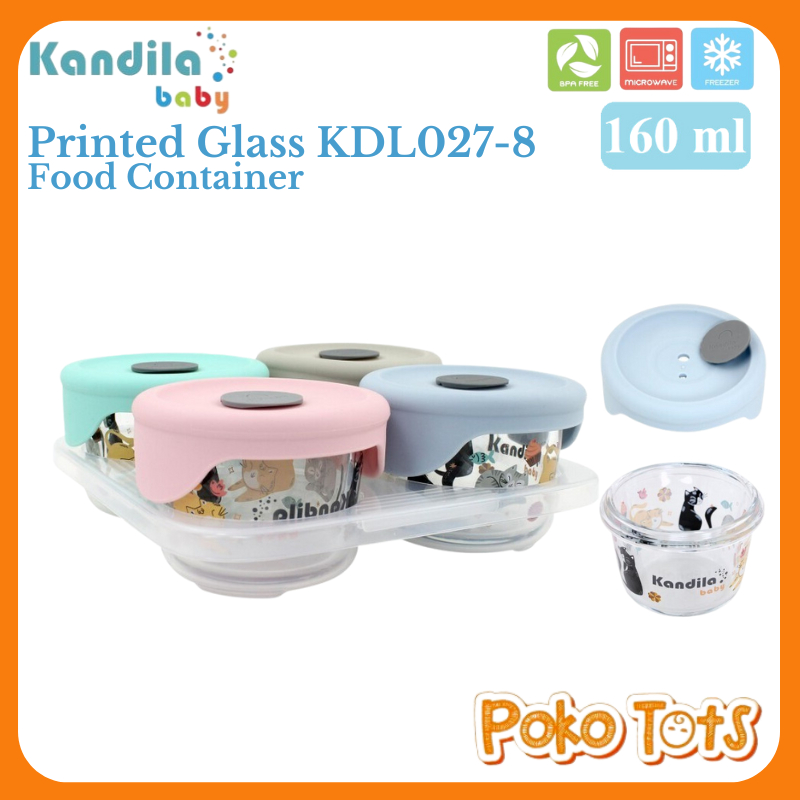 Kandila Baby Printed Glass Food Container 160ml Isi 4pcs KDL027-8 Tempat Makanan Bayi