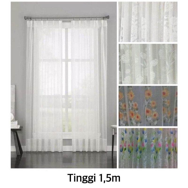 [ PINTU DAN JENDELA ] GORDEN VITRASE / GORDEN DALAMAN JENDELA MOTIF TULIP / MATAHARI / POLOS TINGGI 1,5 M