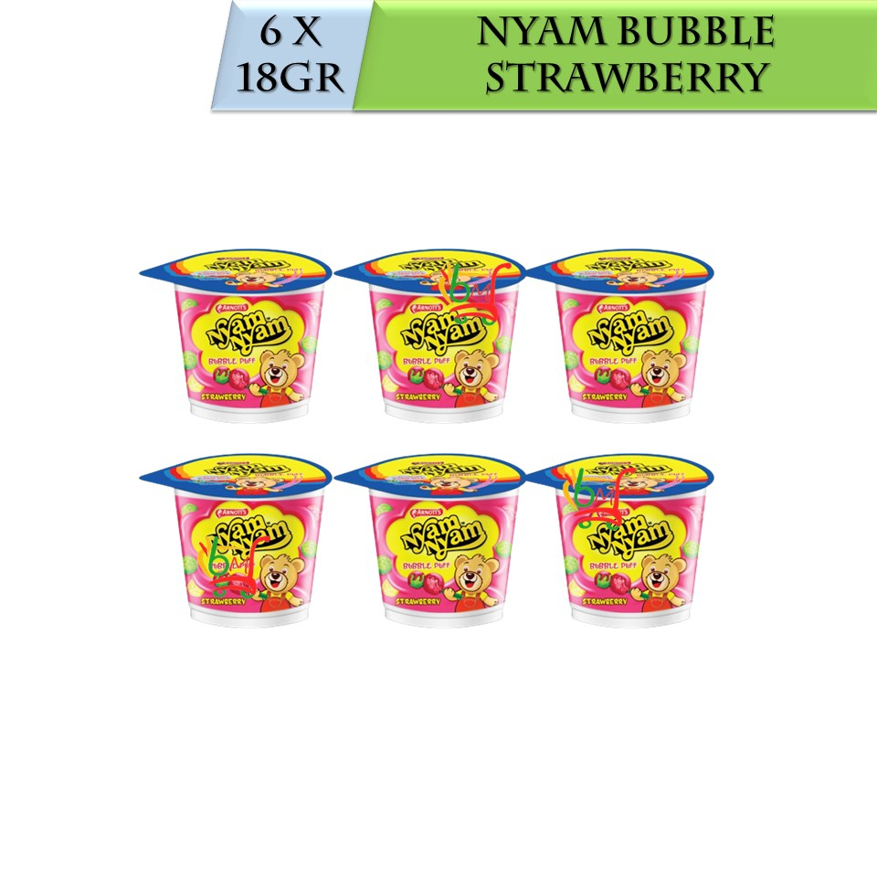 

6PCS Nyam Nyam Bubble Puff Strawberry Beras Krispi Celup Cokelat Stroberi