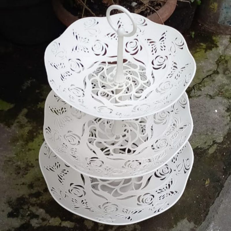 Zalwastore Piring Prasmanan Ukir Susun 3/ Piring Saji / Piring Kue / Piring Buah / Piring Souvenir