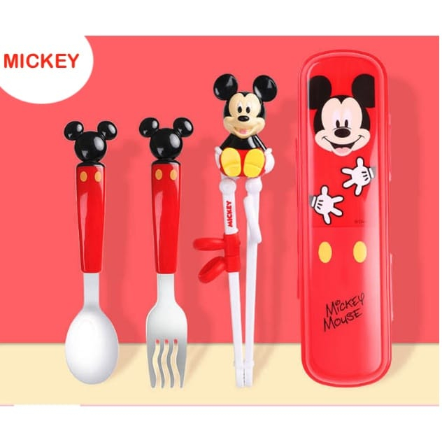 SENDOK SET DISNEY 3IN1 (SENDOK, GARPU, SUMPIT) / TRAINING CHOPSTICK SET DISNEY CARS FROZEN RAPUNZEL