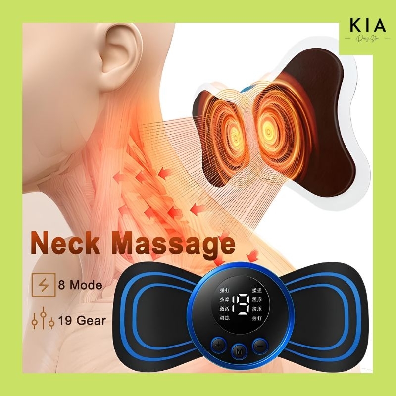 EMS PAD NECK MASSAGER ALAT PIJAT TERAPI LEHER PUNGGUNG PINGGANG KAKI ELEKTRIK MINI PORTABLE 8 MODE 19 TINGKAT AKUPUNKTUR PENGISIAN MENINGKATKAN SIRKULASI DARAH MEREDAKAN RASA LELAH PEGAL NYERI