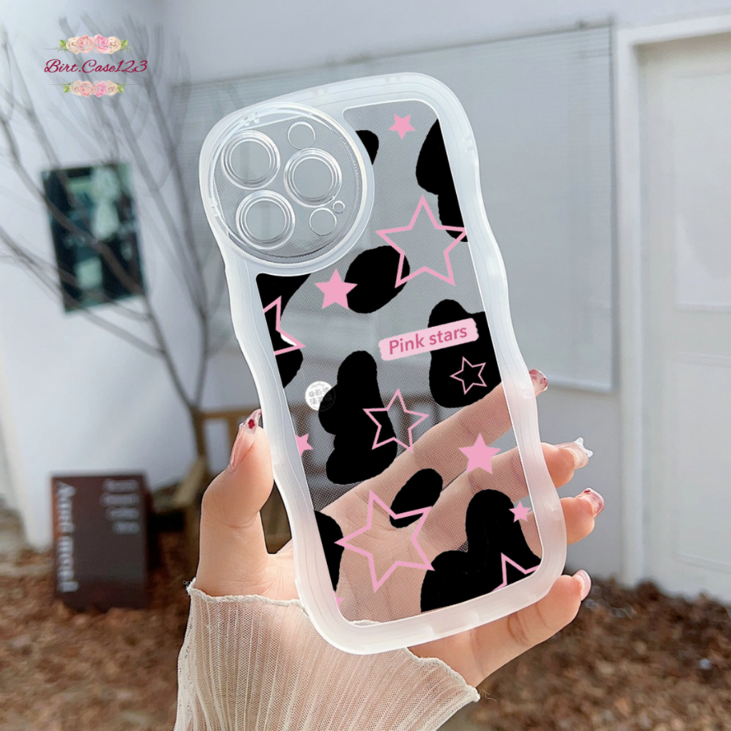 CUSTOM SOFTCASE WAVE GELOMBANG CLEAR CUSTOM PINK STARS FOR IPHONE 7 8 7+ 8+ X XS XR XS MAX 11 12 13 14 PRO MAX PLUS BC7535