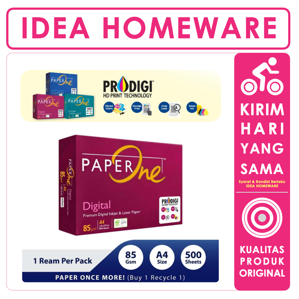 

Kertas Fotocopy Print HVS PaperOne Digital Copies All Purpose A4 85 gr - 1 Rim