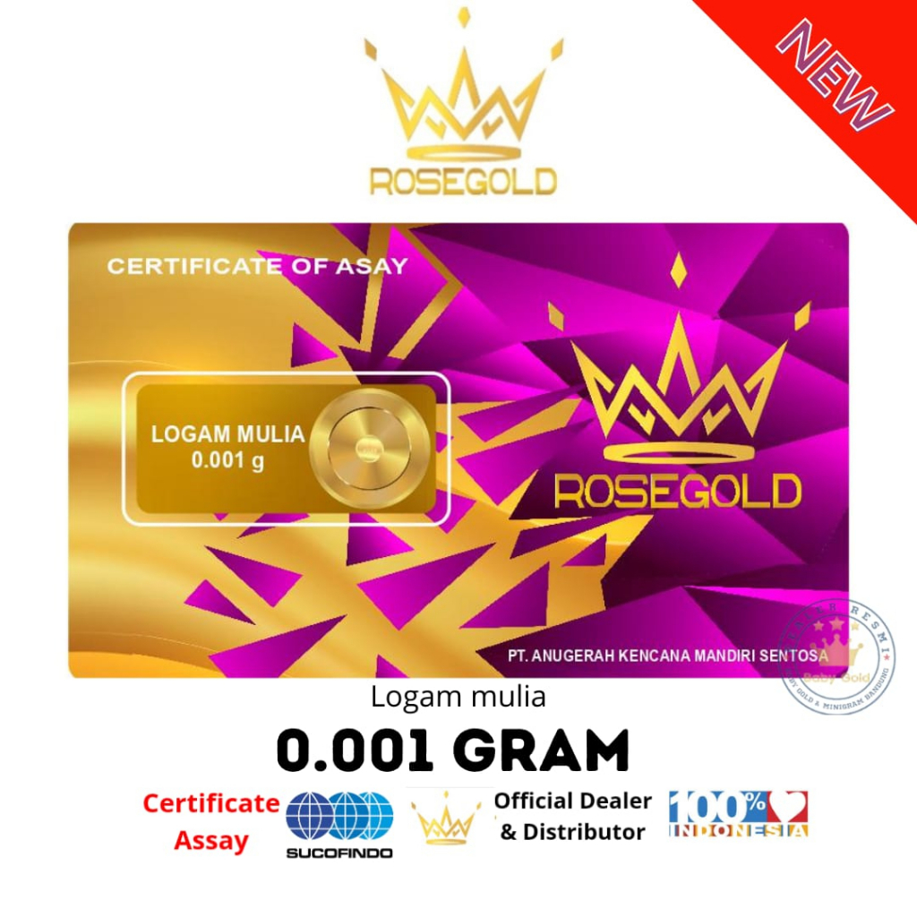 ROSE GOLD 0.001 GRAM LOGAM MULIA EMAS MURNI Baby Gold Mini Gold Microgram