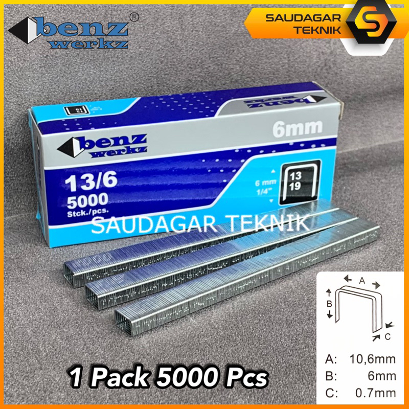 

BENZ Isi Staples Paku Tembak 13/6 (6mm) Refill Mesin Staples Paku Tembak Angin R23 Air Stapler Gun R 23
