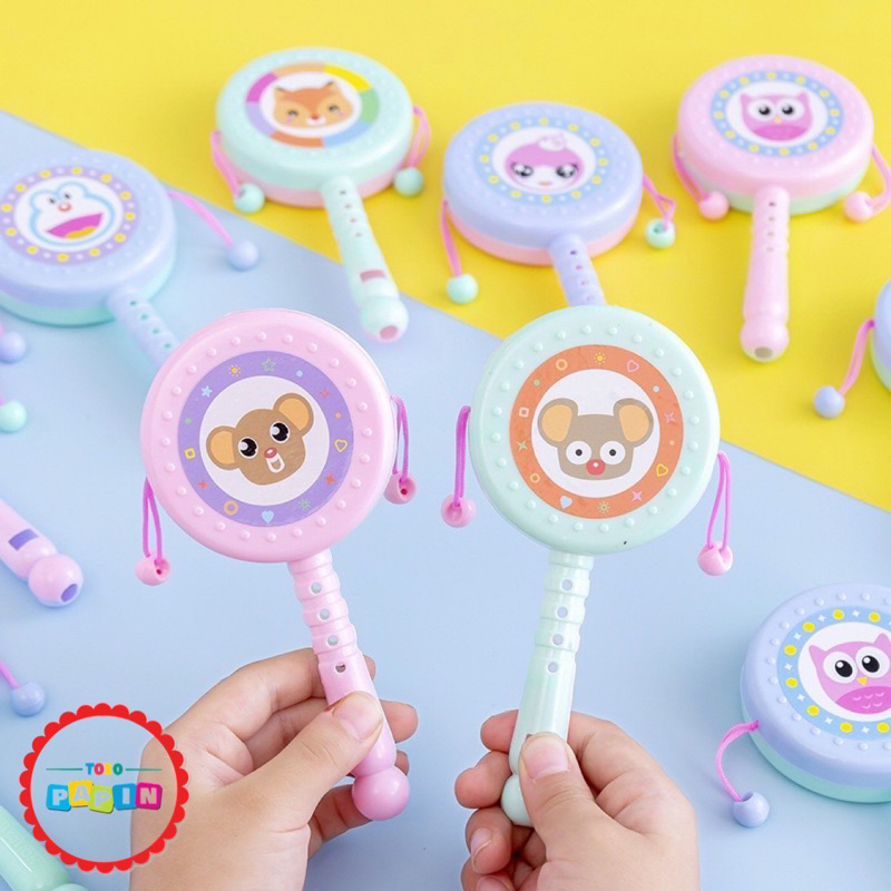 TokoPapin Mainan Rattle Stick Anak Bayi Bunyi Drum Shaker Peluit Tongkat Genggam