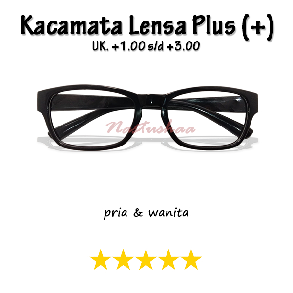 Kacamata Plus (+) Bingkai Hitam Kotak Untuk Pria dan Wanita Kacamata Rabun Dekat Uk. +1.00 s/d +3.00 Unisex NOCASE