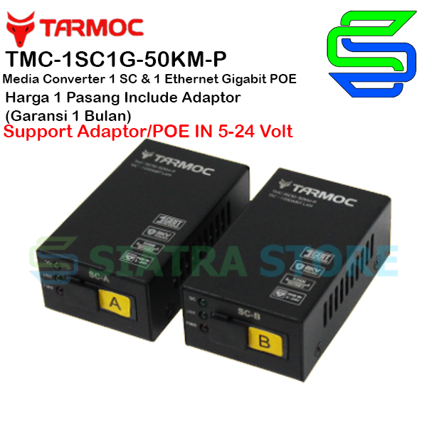 Tarmoc TMC-1SC1G-50KM-P | 1 FO 1 LAN Gigabit | POE IN 5-24V | HTB GS03 50km Mini