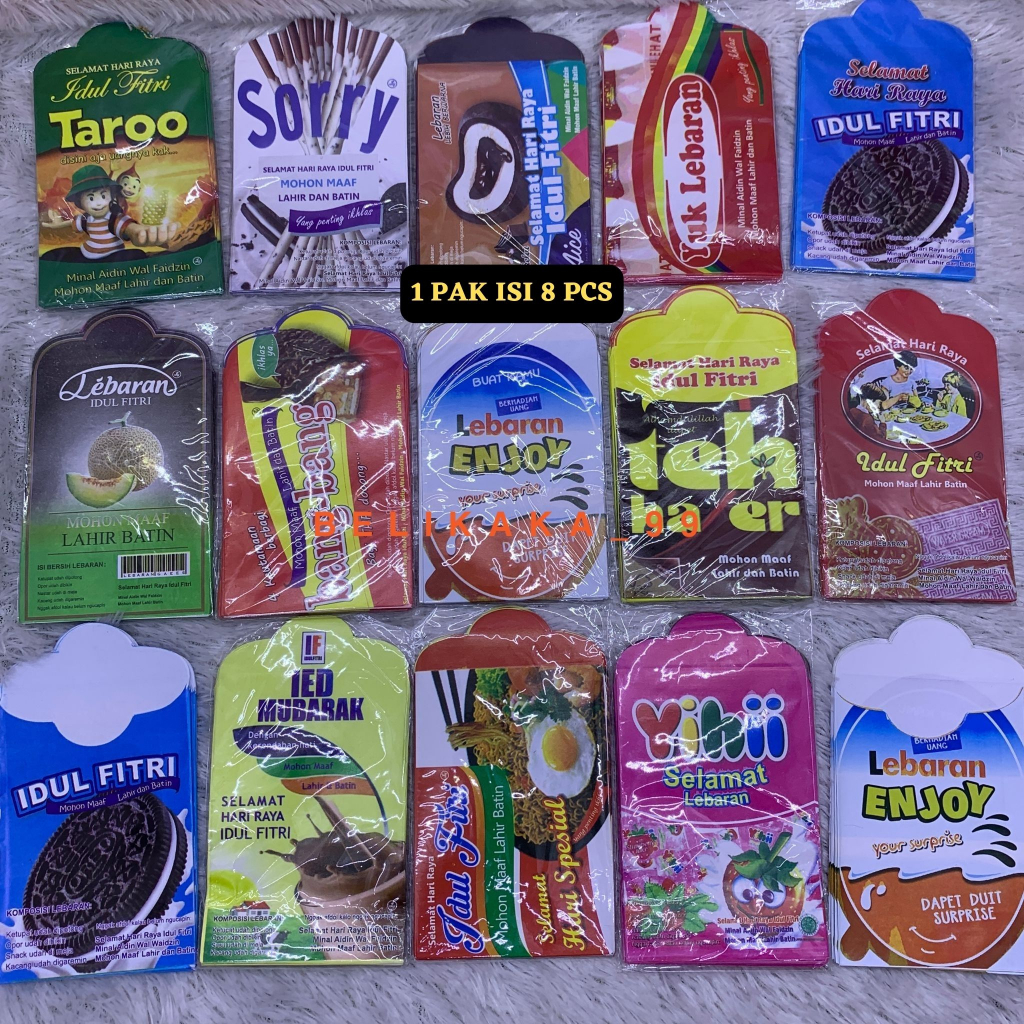 (8 PCS) AMPLOP LEBARAN MOTIF SNACK ATM UANG UKURAN MEDIUM SIAP PAKAI SUDAH DI LEM 1 PAK ISI 8 PCS / AMPLOP LEBARAN SNACK / AMPLOP LEBARAN ATM / AMPLOP LEBARAN UNIK/ AMPLOP SNACK / AMPLOP ATM / AMPLOP MOTIF UANG/ AMPLOP MOTIF SNACK / AMPLOP MOTIF CEMILAN