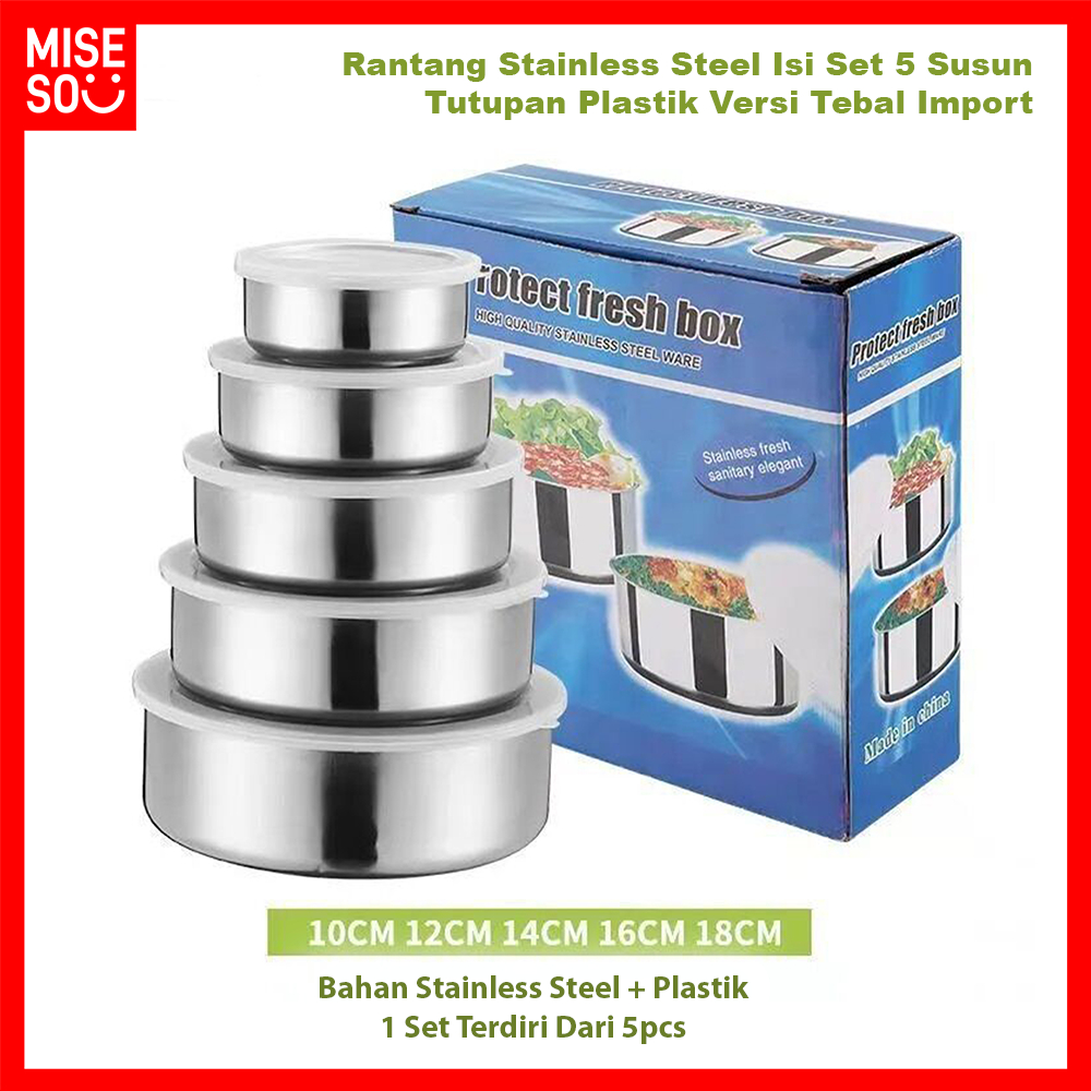 Rantang Stainless Steel Isi Set 5 Susun Tutupan Plastik Versi Tebal Import ℳ𝓘𝓢𝓔𝓢𝓞 866