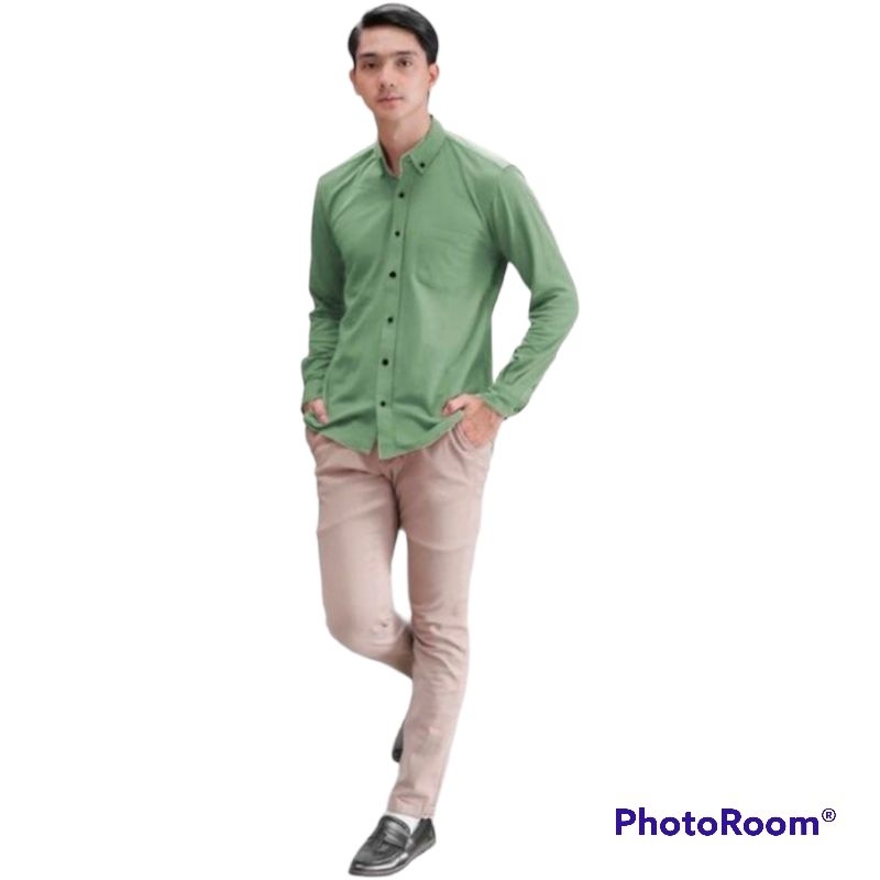 Kemeja Sage green Pria Lengan Panjang