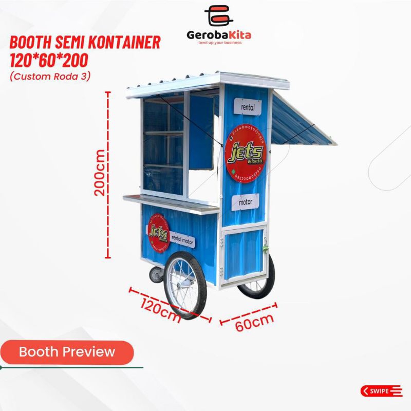 Booth Semi Kontainer Roda 3/ gerobak dorong murah