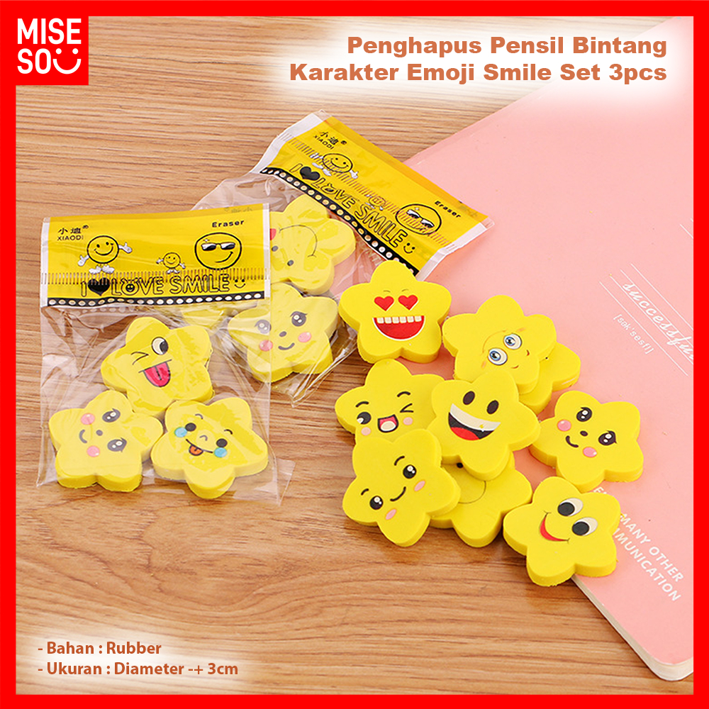 

Penghapus Pensil Set 3pcs Bintang Karakter Emoji Smile 891