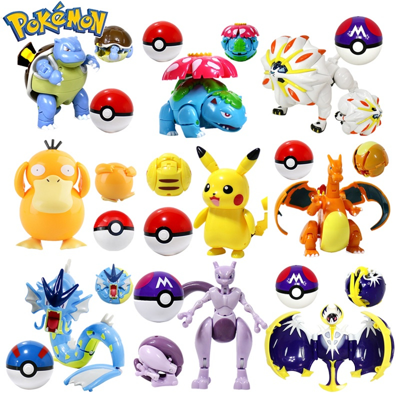 Mainan Anak Super Deformed Figure Pokeball Pokemon Pocket Monster Deformation Toy Pikachu Original New