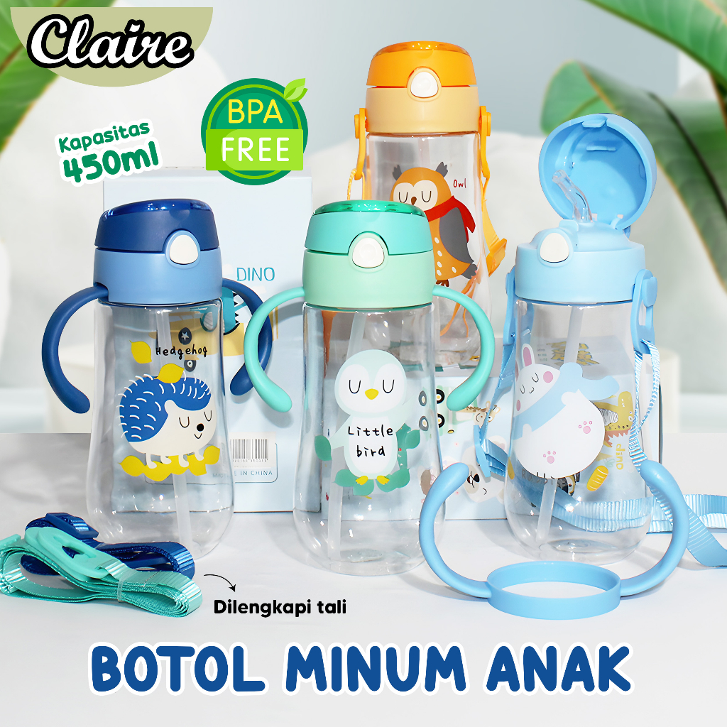 Botol Minum Anak Karakter 450ml / Botol Minum Anak BPA Free Dengan Tali