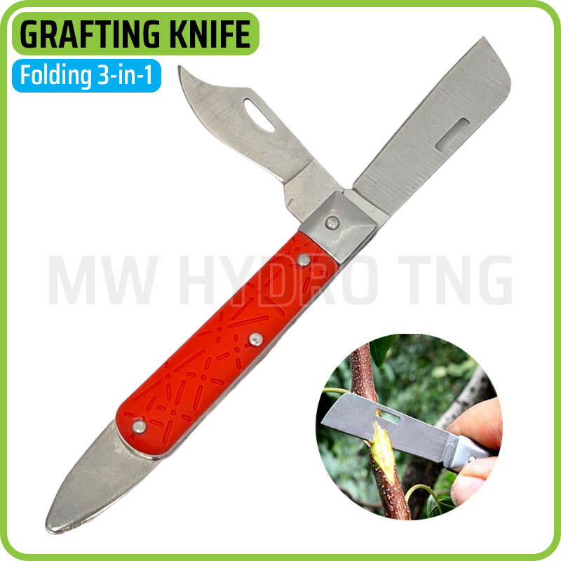 Pisau Lipat Okulasi Cangkok Tanaman, Folding Grafting Knife 3-in-1