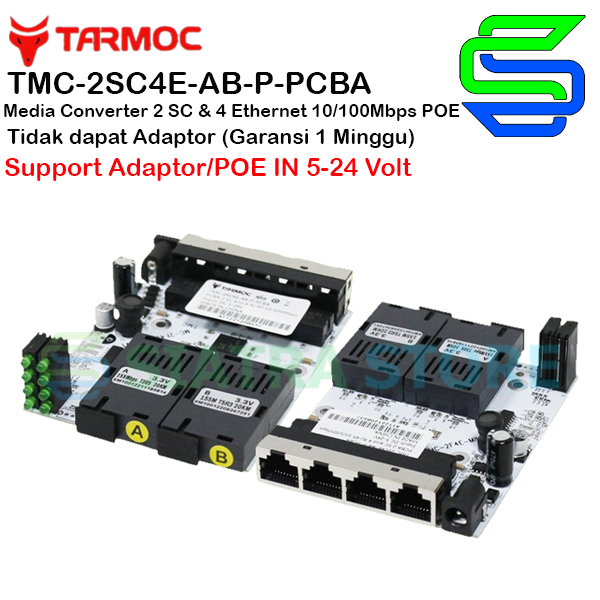 Tarmoc TMC-2SC4E-AB-P-PCBA Media Converter 2 SC 4 LAN Board 10/100 POE-in (5-24V) | 2FO 4LAN