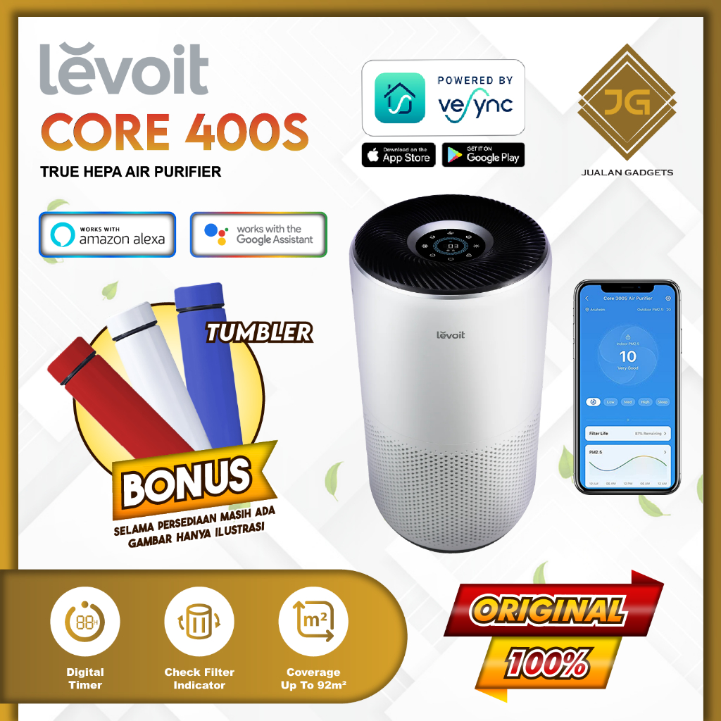 Levoit Core 400S Smart WiFi Air Purifier True HEPA 13 Penyaring Udara