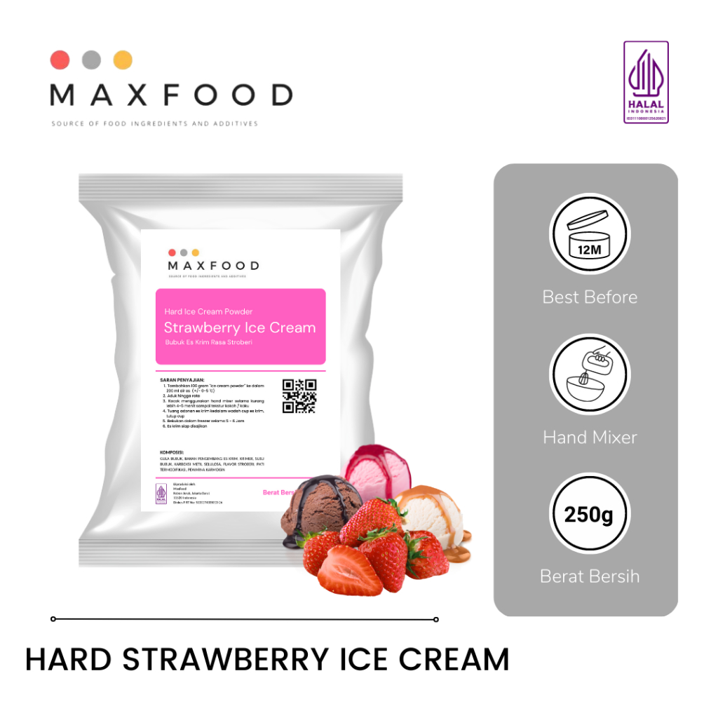 

Strawberry Ice Cream Powder / Bubuk Hard Es Krim Rasa Stroberi 250 GR