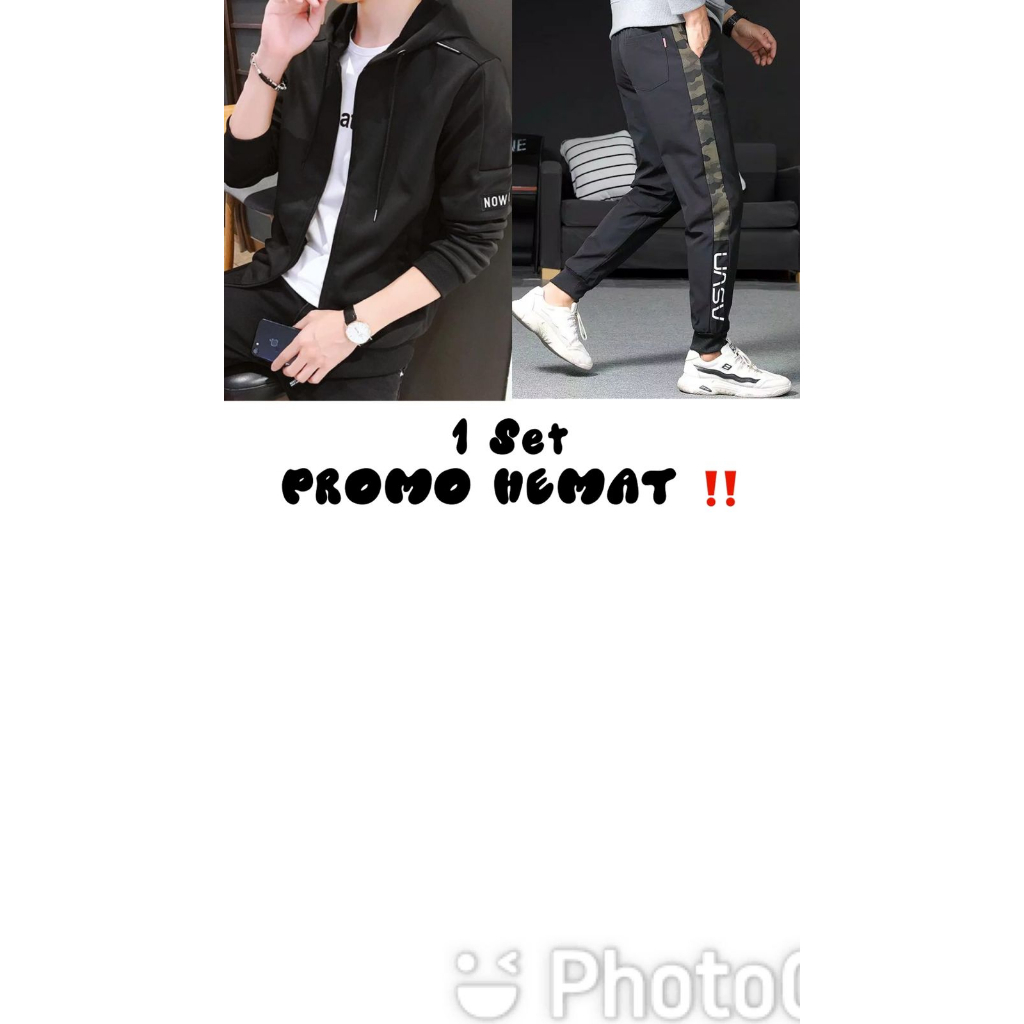 TOTOTAshop.Jaket jogger set NOW NASU,Bahan fleece tebal premium,fit dewasa.