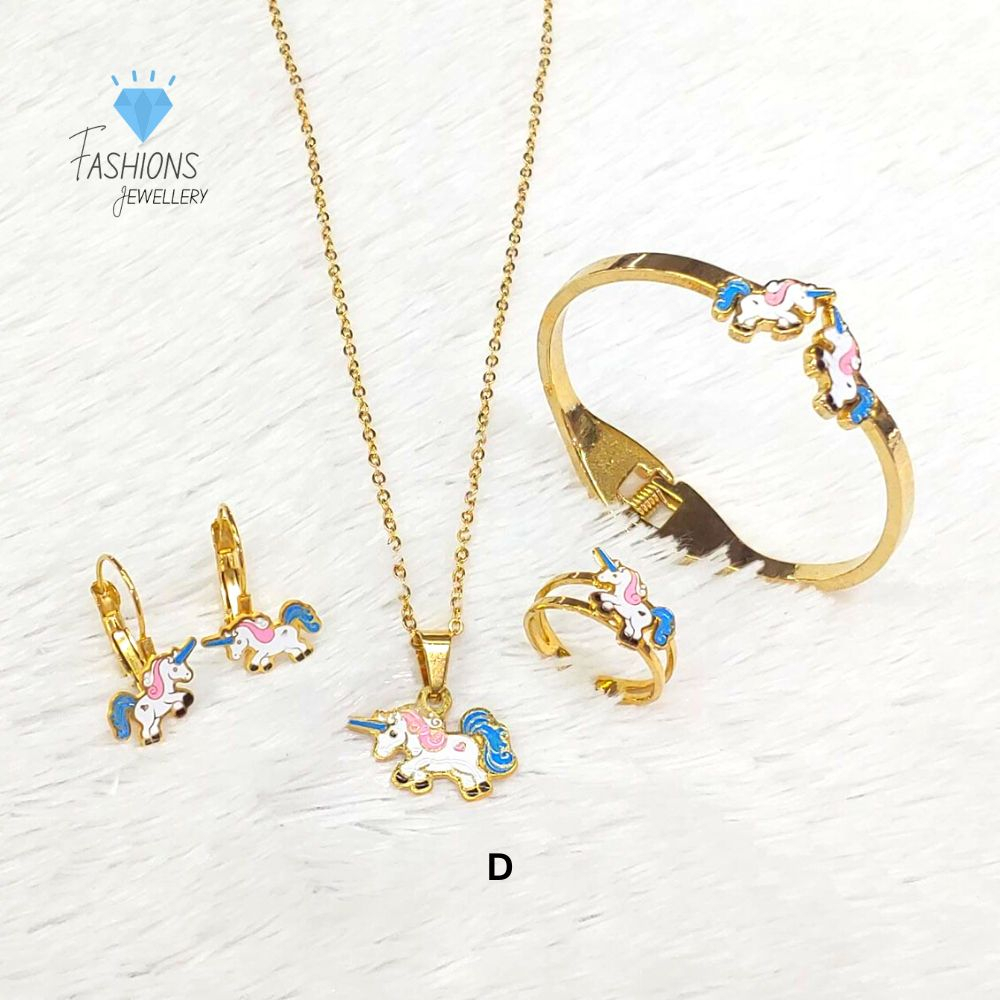 4pcs set Perhiasan Kalung + Gelang + Cincin + Anting untuk anak