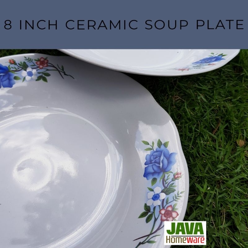 PIRING MAKAN KERAMIK ROSE LUCKY UKURAN 8 INCH (6 Biji) PIRING MAKAN KERAMIK PUTIH LUSINAN / PIRING