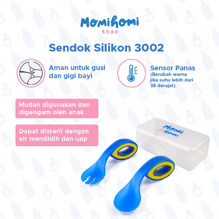 Momi Homi Sendok Makan Anak 3002 Sendok training bayi Peralatan Perlengkapan MPASI Training Spoon Dengan Sensor Panas Sendok Makan Bayi Belajar Makan Feeding Spoons Baby Mpasi Silicone Safety Sendok Makan &amp; Garpu Set