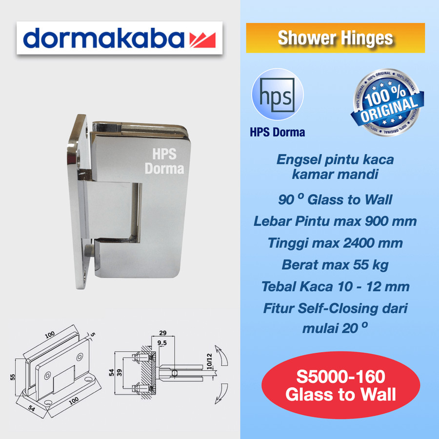 Shower Hinges Dorma S5000-160 Glass to Wall