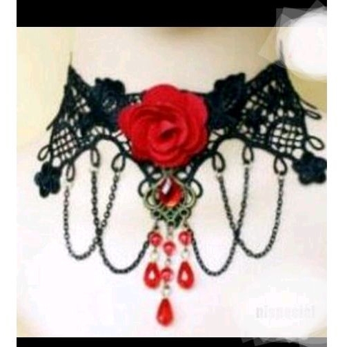 cincin dan.choker retro gothic gelang renda rose