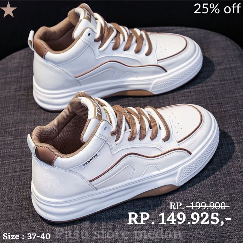 Sepatu wanita TMT 37-40 putih coklat Sneakers olahraga sport lari gym outdoor casual murah Medan Sumatera utara