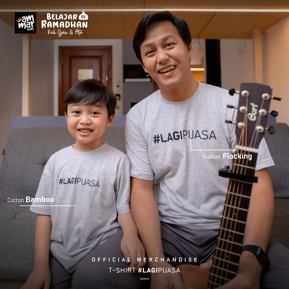 Kaos Couple Ayah Anak Laki Laki #Lagi Puasa Belajar di Ramadhan By Ammar Kids X Kak Ojan &amp; Atta