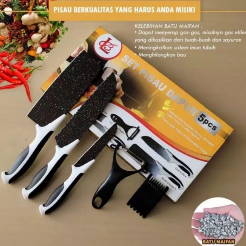Set Pisau Dapur Batu Meifan 5 in 1 / Pisau Dapur isi 5 pcs