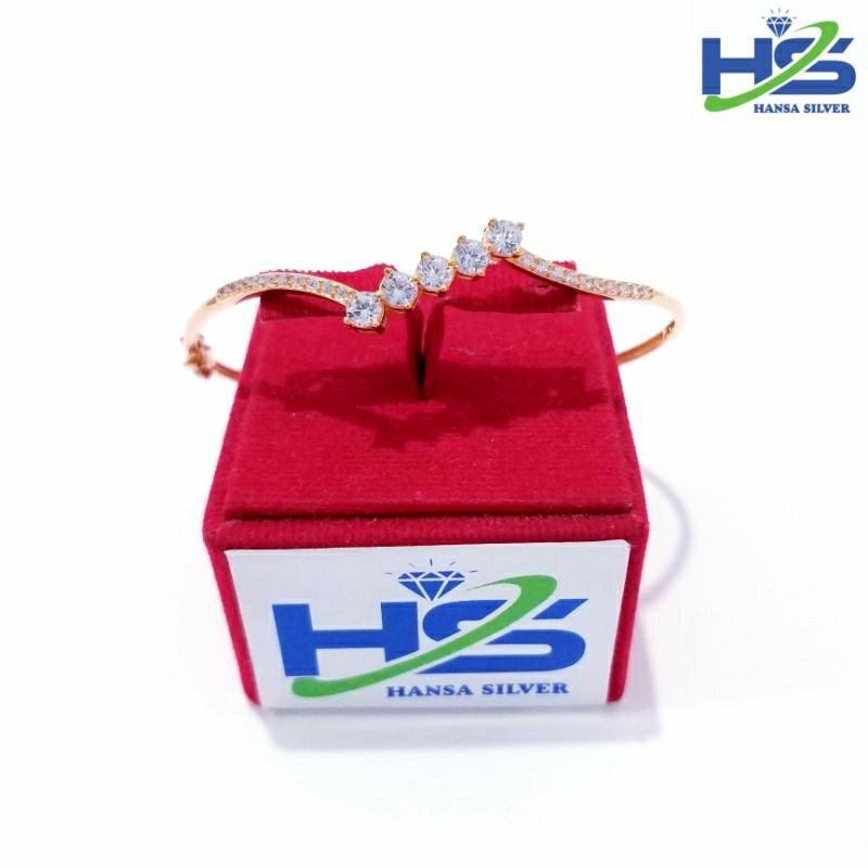 Gelang Perak Asli Silver 925 Lapis Emas Kuning Model Bangle Batu Putih