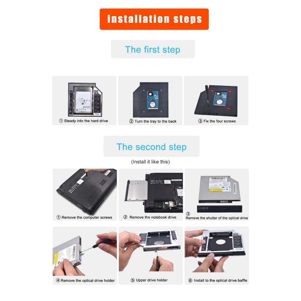 HDD SSD CADDY TIPIS 9.5MM or 12.7MM SATA / SSD CADDY / SLOT DVD TO SLOT HDD / HDD CADDY / CADDY