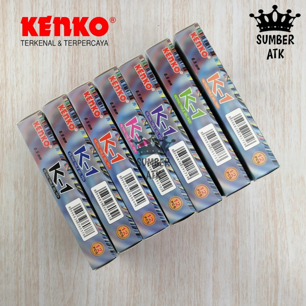 

RB Pena / Pulpen KENKO Gel Pen K-1 Retractable Lusin / 12 Pcs Hitam Biru Merah Pink Hijau Ungu