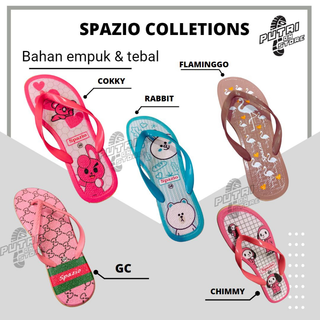 Sandal japit jelly wanita perempuan motif karakter lucu gemes terbaru SPAZIO