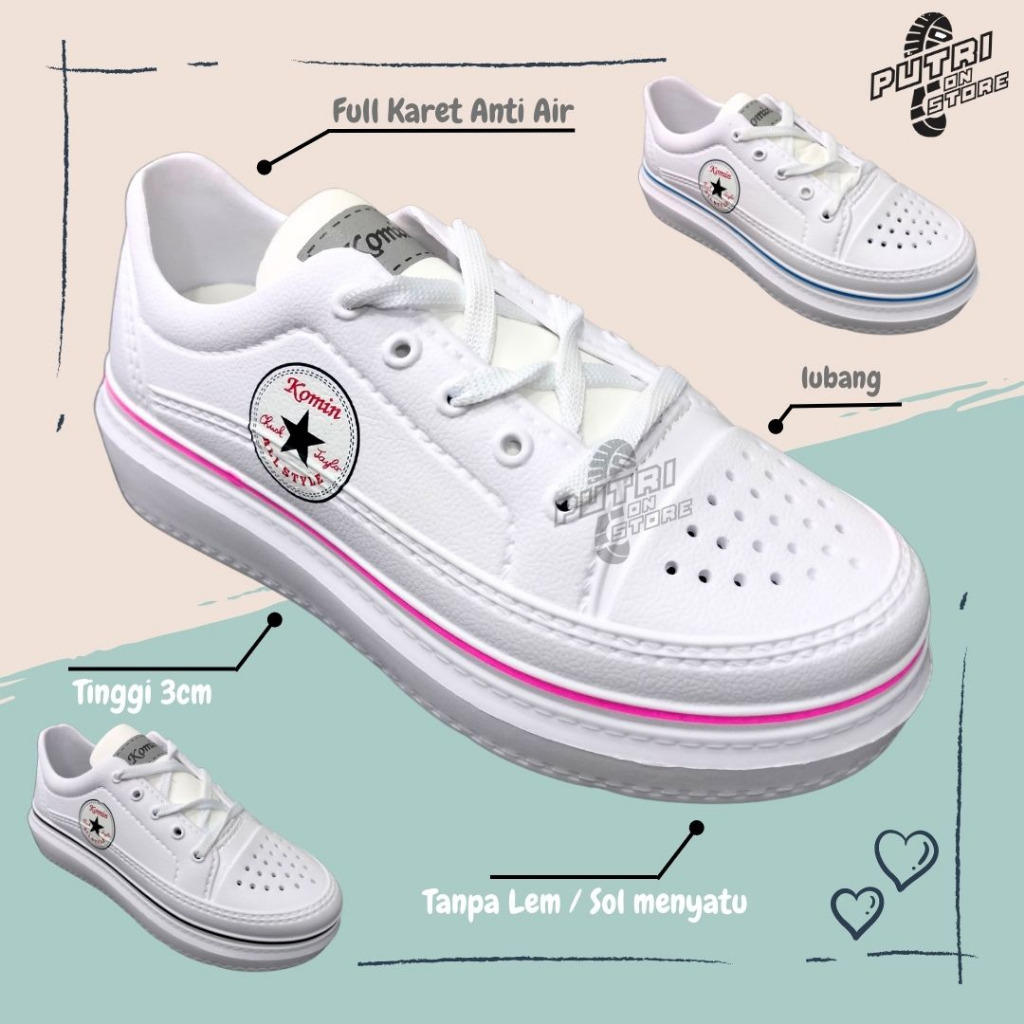 KOMIN Sepatu Sneakers putih pria wanita Anti air Bahan phylon tanpa sambungan