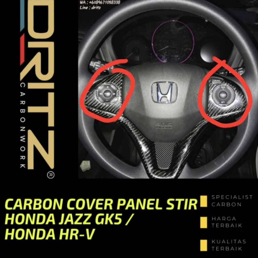 Carbon Kevlar Cover Panel Tombol Stir 2pc HONDA JAZZ GK5 / HONDA HRV Karbon