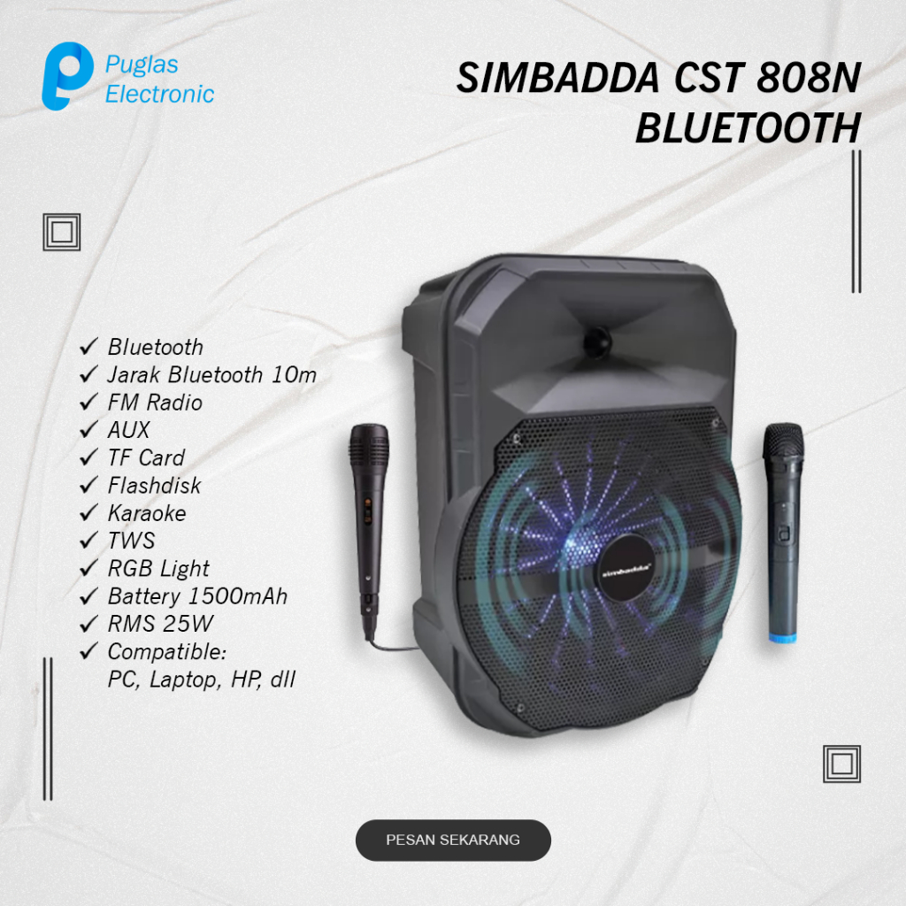 Speaker Simbadda CST 808N Bluetooth Wireless Karaoke Speaker Aktif PC Komputer Laptop HP