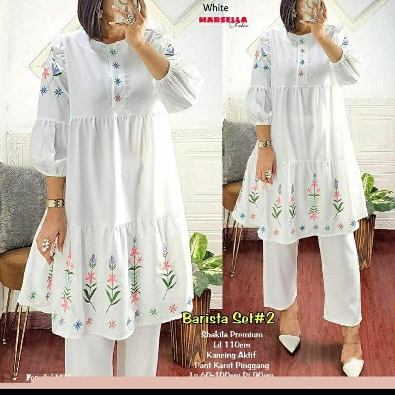 Barista Set #2, SETELAN TUNIK &amp; CELANA CANTIK MODIS FIT XXL LD 110 BAHAN SHAKILA PREMIUM MIX BORDIR TERMURAH TERLARIS OOTD