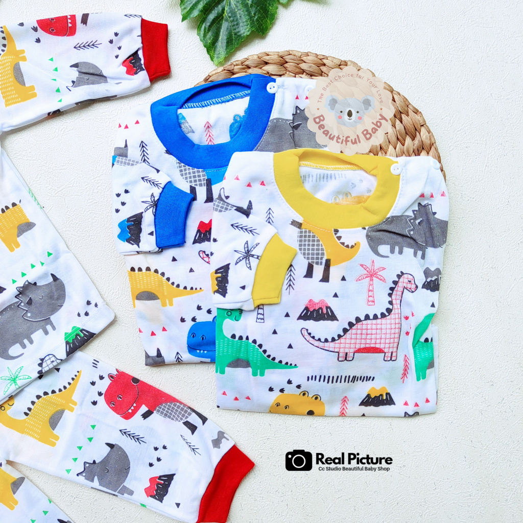 Setelan Piyama Baju Bayi Panjang Motif Dinosaurus / Baju Tidur Bayi Lengan Panjang Celana Panjang / Kaos Oblong Bayi &amp; Anak Kancing Pundak / Baby.ou