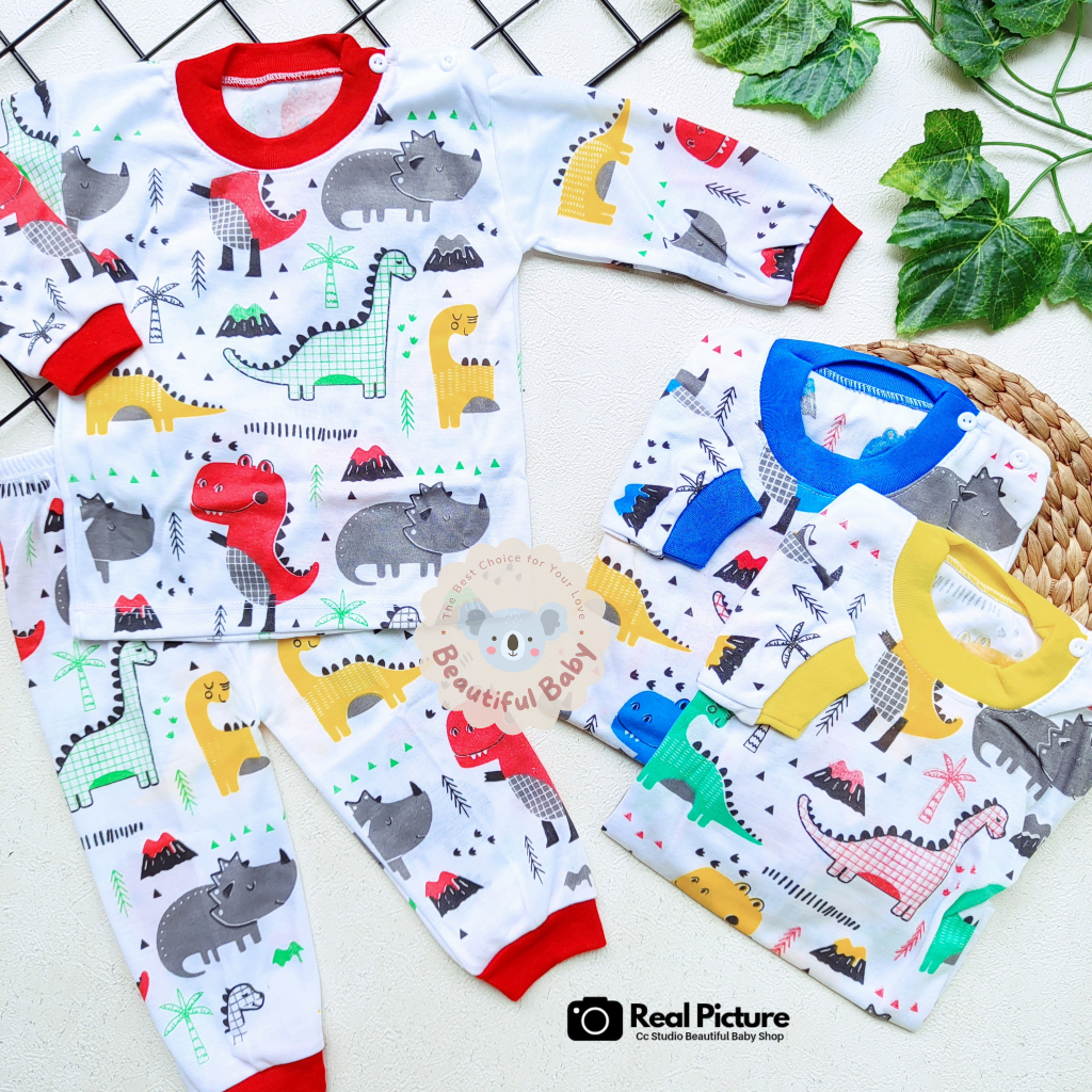 Setelan Piyama Baju Bayi Panjang Motif Dinosaurus / Baju Tidur Bayi Lengan Panjang Celana Panjang / Kaos Oblong Bayi &amp; Anak Kancing Pundak / Baby.ou