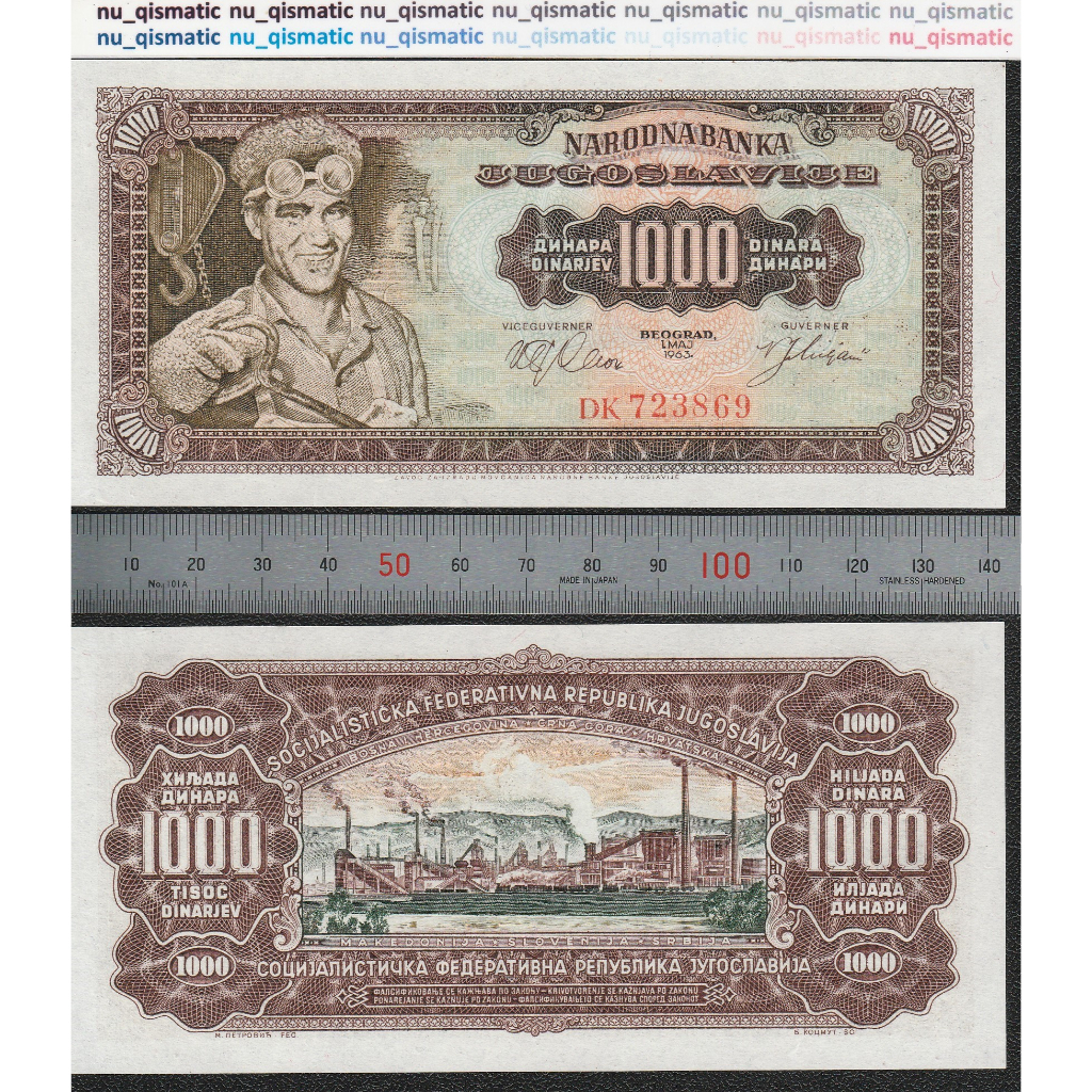 Uang LANGKA Yugoslavia 1000 Dinara tahun 1963, UNC Baru Super Gress P#100