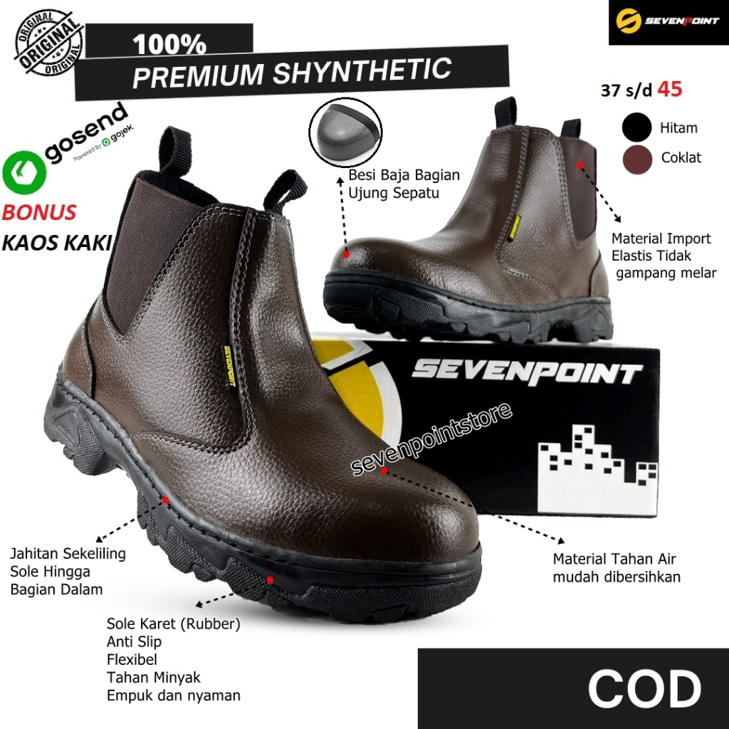 Sepatu Safety Pria Boots Slop Original Sefty Shoes Ujung Besi Baja Septi Savety Cowok Spatu Lapangan Proyek Slop Tanpa Tali sps 08